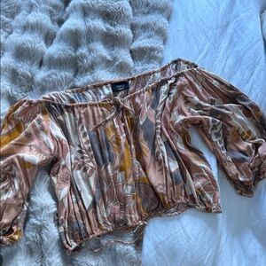 Vici Autumn Floral Off-Shoulder Blouse - Brown and Yellow